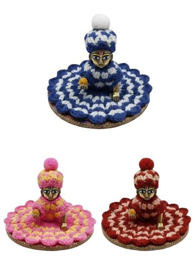 ARYADIT فستان ARYADIT Laddu Gopal من الصوف الثقيل مع عمل موتي (عبوة من 3 قطع) | لادو جوبال فستان الشتاء | كانها جي ثاكور جي وورم بوشاك مع قبعة | ألوان وتصميمات عشوائية (0) - Image 1